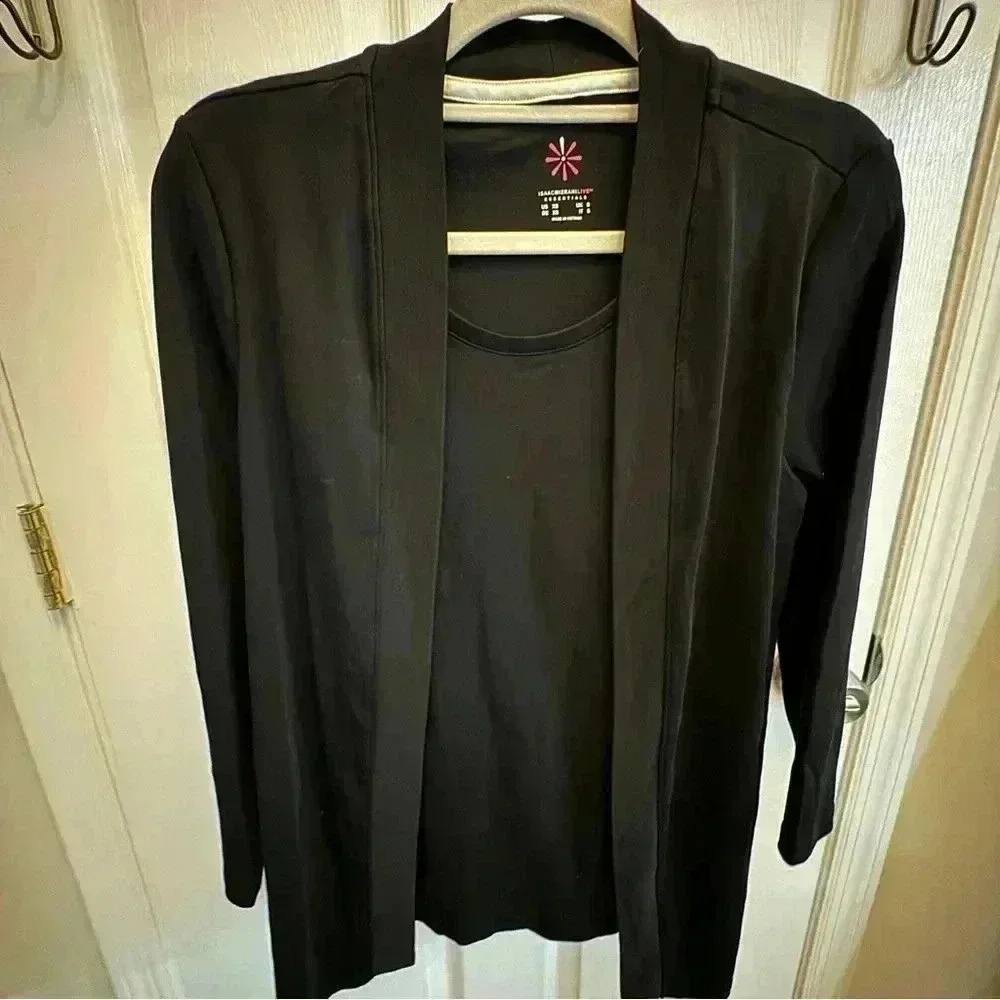 Isaac Mizrahi Live! Essentials Pima Cotton Layered Look black, 3/4 seeve